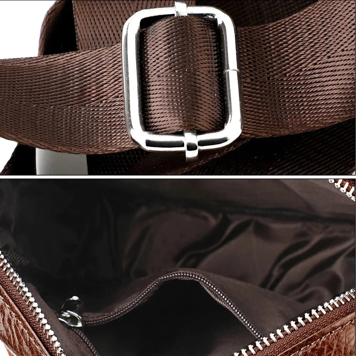 Men’s Leather Crossbody Bag - Padded Strap Front Pocket