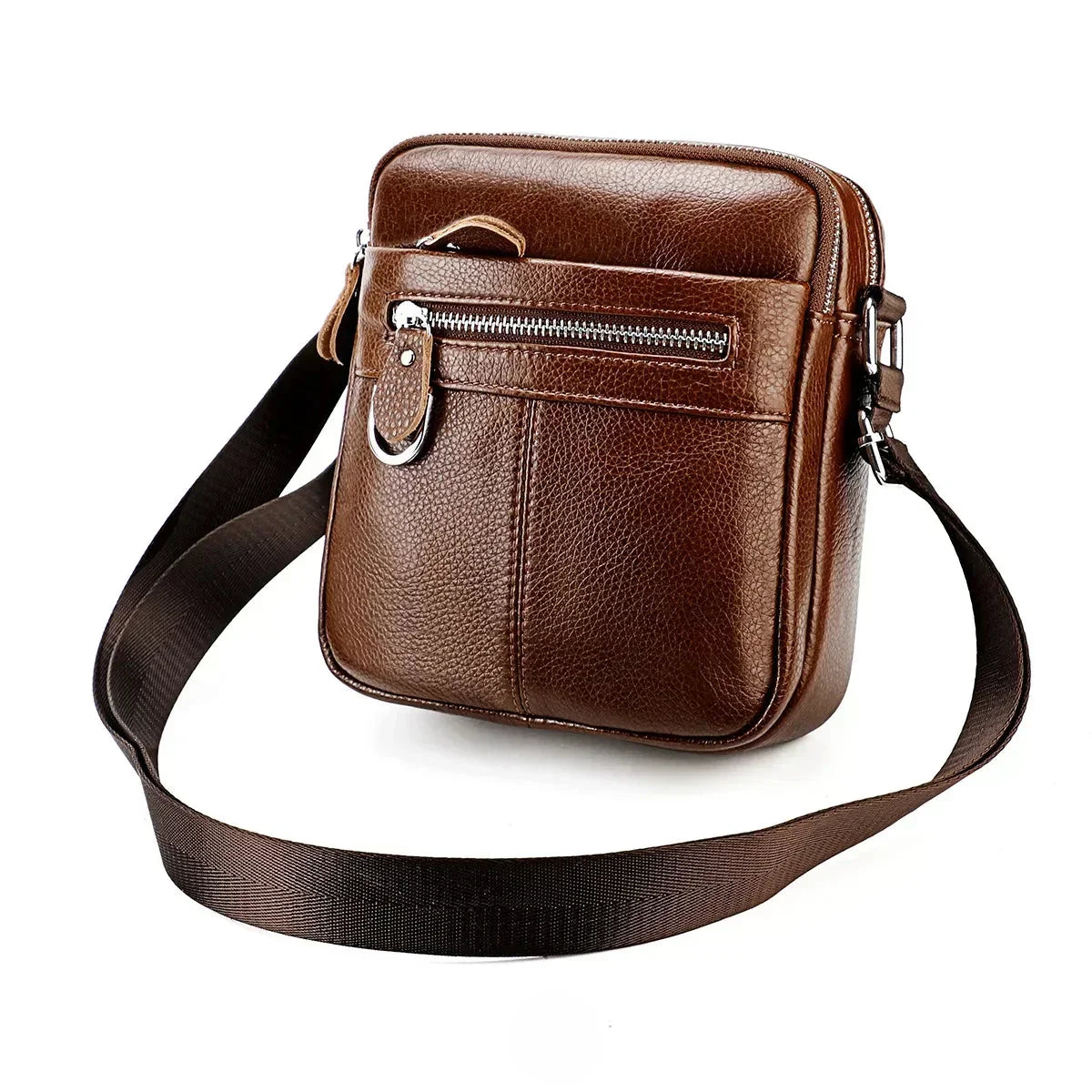 Men’s Leather Crossbody Bag - Padded Strap Front Pocket
