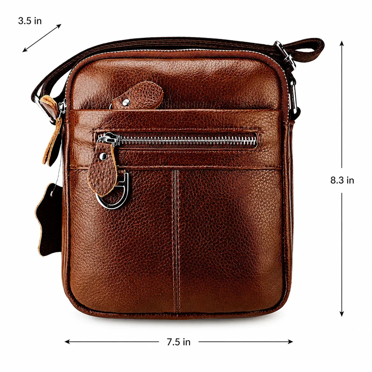 Men’s Leather Crossbody Bag - Padded Strap Front Pocket