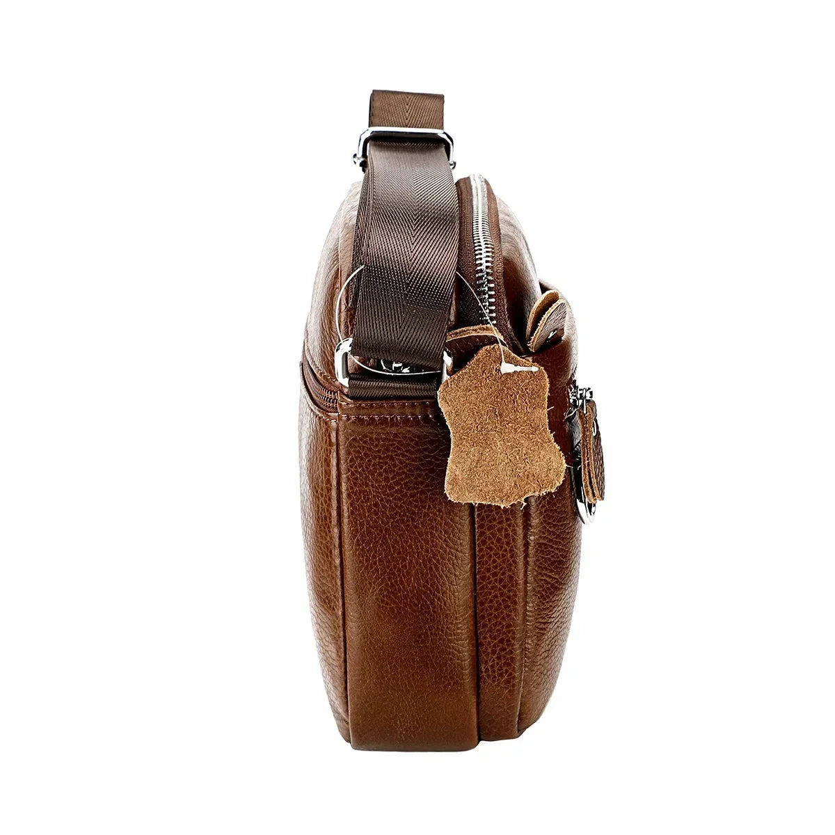 Men’s Leather Crossbody Bag - Padded Strap Front Pocket