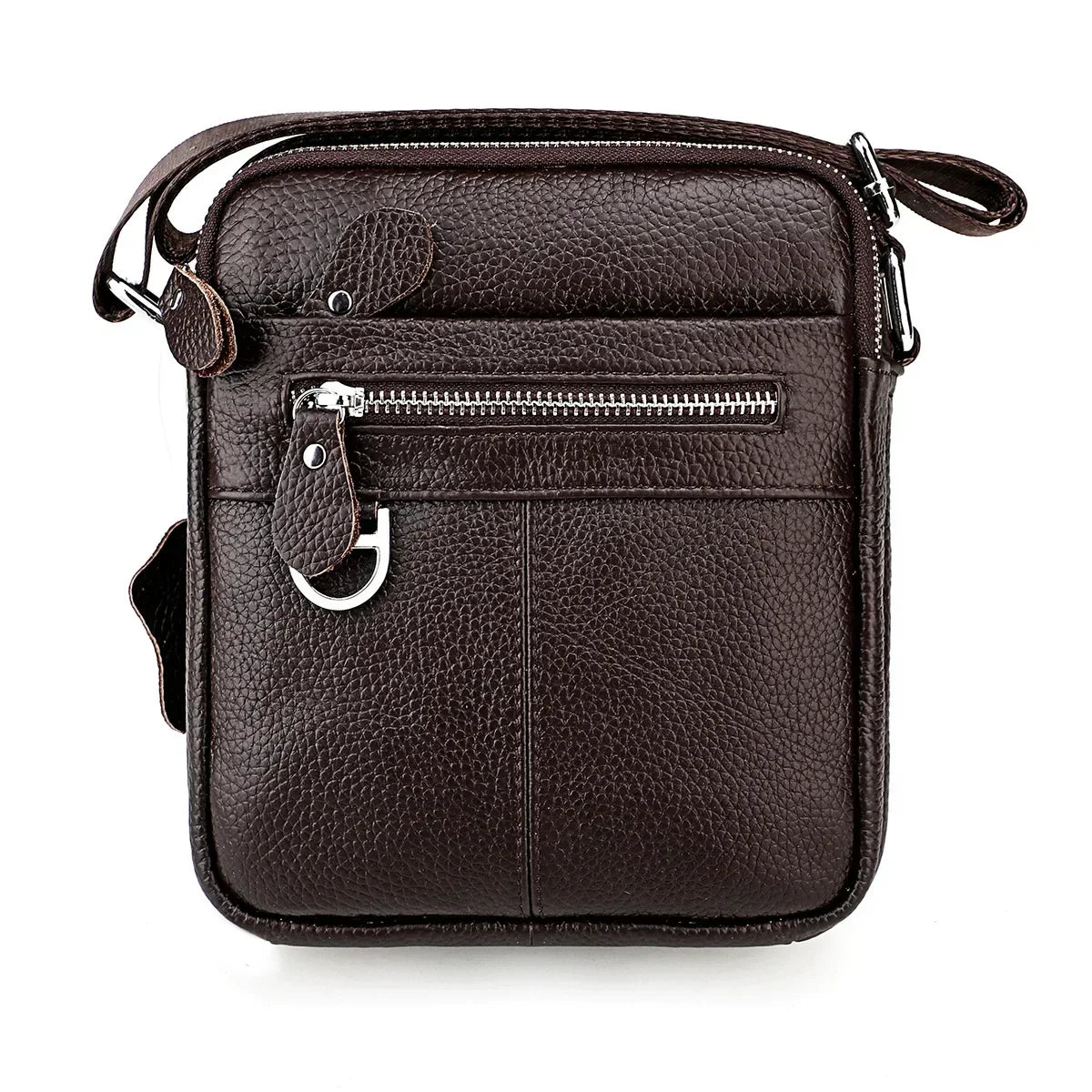 Men’s Leather Crossbody Bag - Padded Strap Front Pocket - Coffee