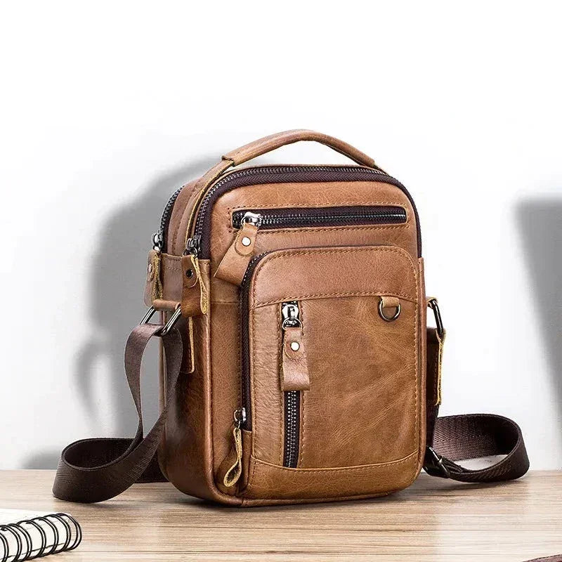 Men’s Leather Crossbody Bag – Small Multi-Pocket Everyday Carry
