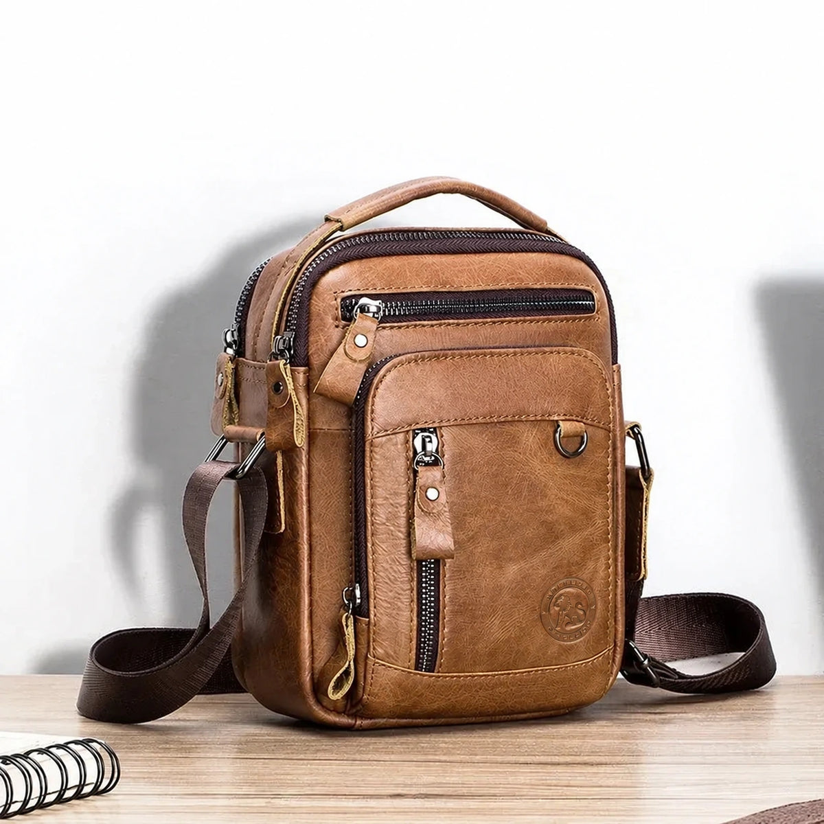 Men’s Leather Crossbody Bag – Small Multi-Pocket Everyday Carry