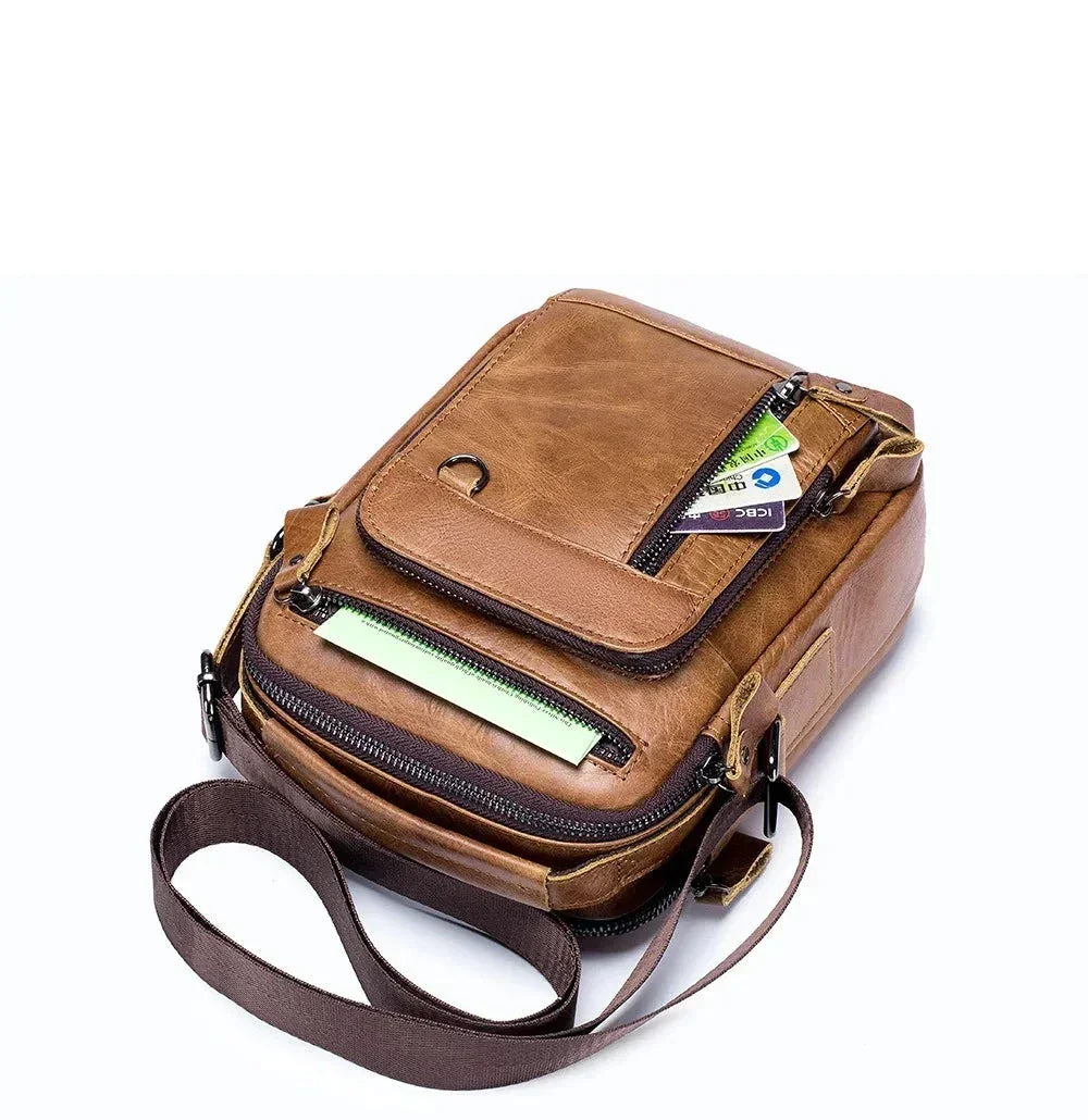 Men’s Leather Crossbody Bag – Small Multi-Pocket Everyday Carry