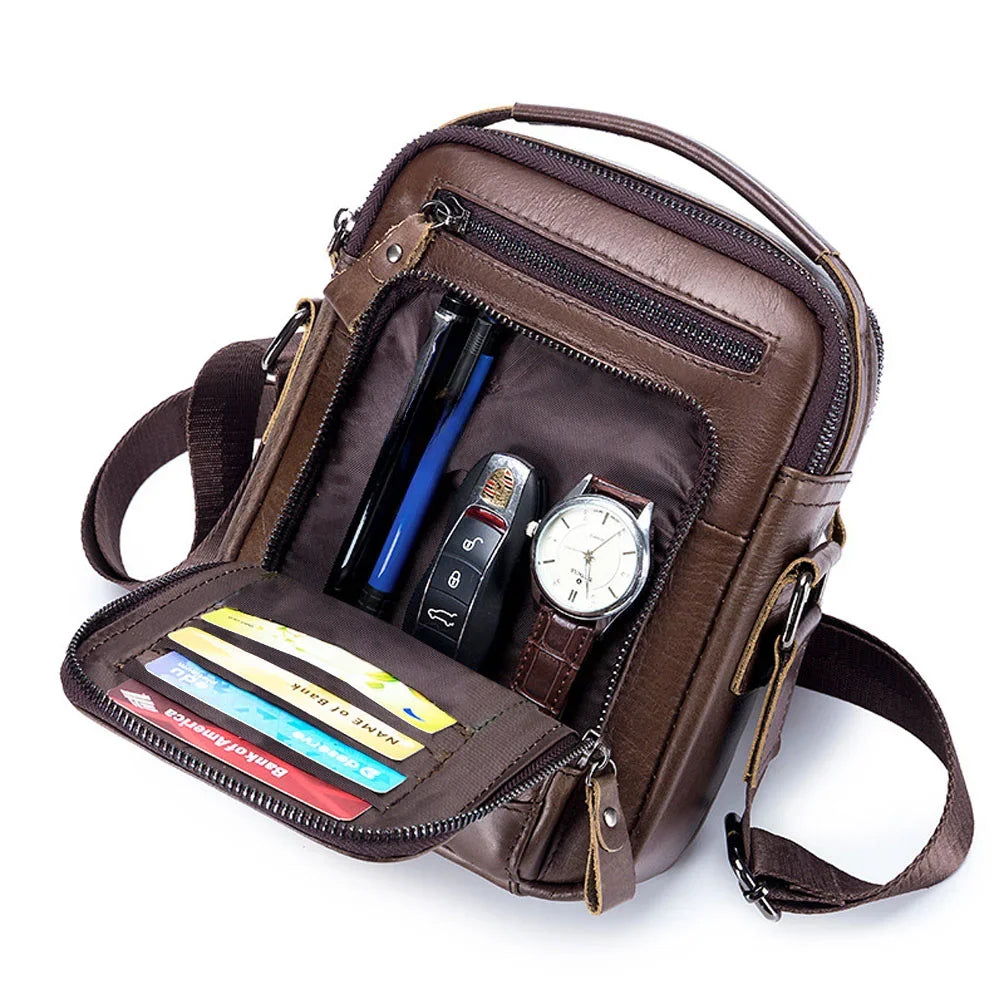 Men’s Leather Crossbody Bag – Small Multi-Pocket Everyday Carry