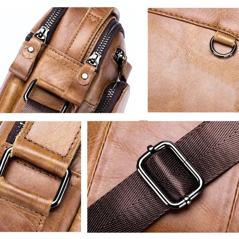 Men’s Leather Crossbody Bag – Small Multi-Pocket Everyday Carry