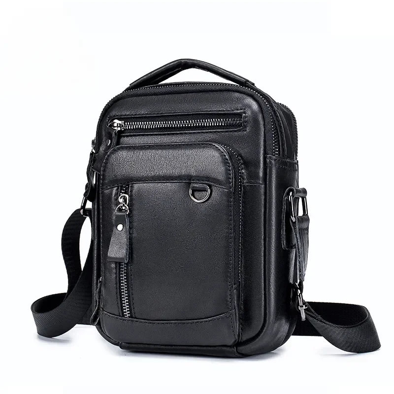 Men’s Leather Crossbody Bag – Small Multi-Pocket Everyday Carry - Black