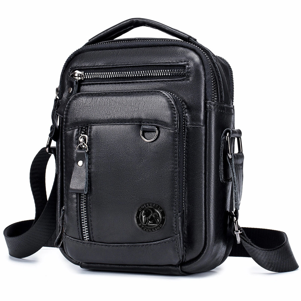 Men’s Leather Crossbody Bag – Small Multi-Pocket Everyday Carry - Black