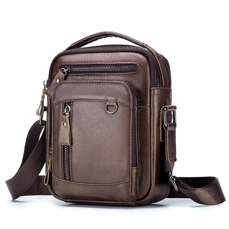 Men’s Leather Crossbody Bag – Small Multi-Pocket Everyday Carry - Dark brown