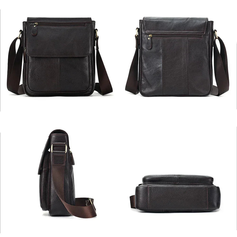 Men’s Leather Crossbody Bag - Vertical Flap Shoulder Bag