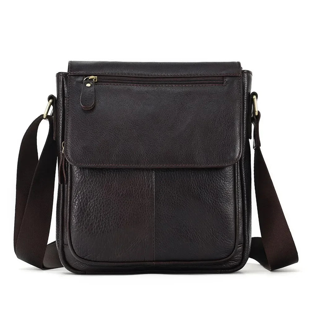 Men’s Leather Crossbody Bag - Vertical Flap Shoulder Bag - Brown