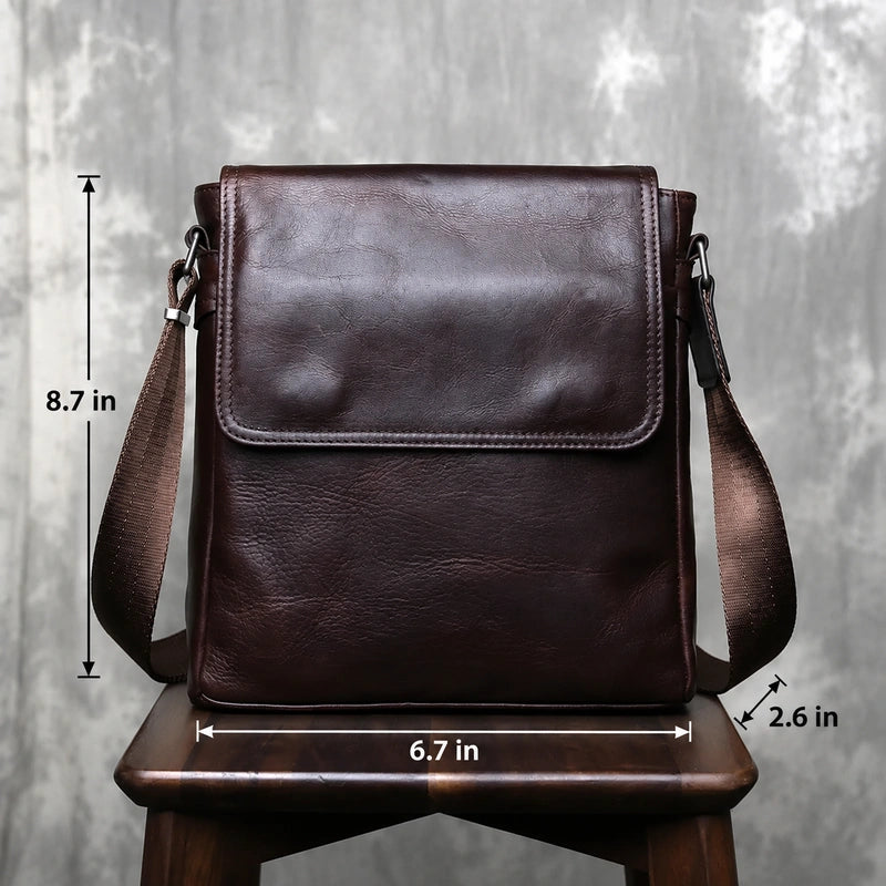 Men’s Leather Crossbody Bag - Vertical Flap Tablet Bag