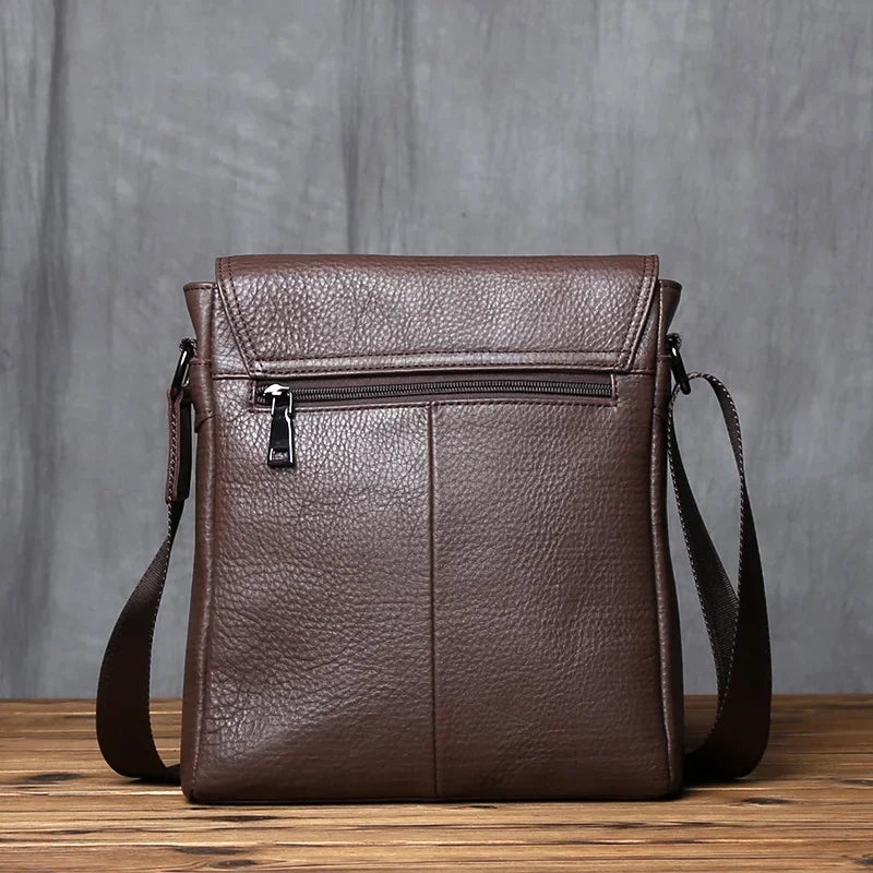 Men’s Leather Crossbody Bag - Vertical Flap Tablet Bag