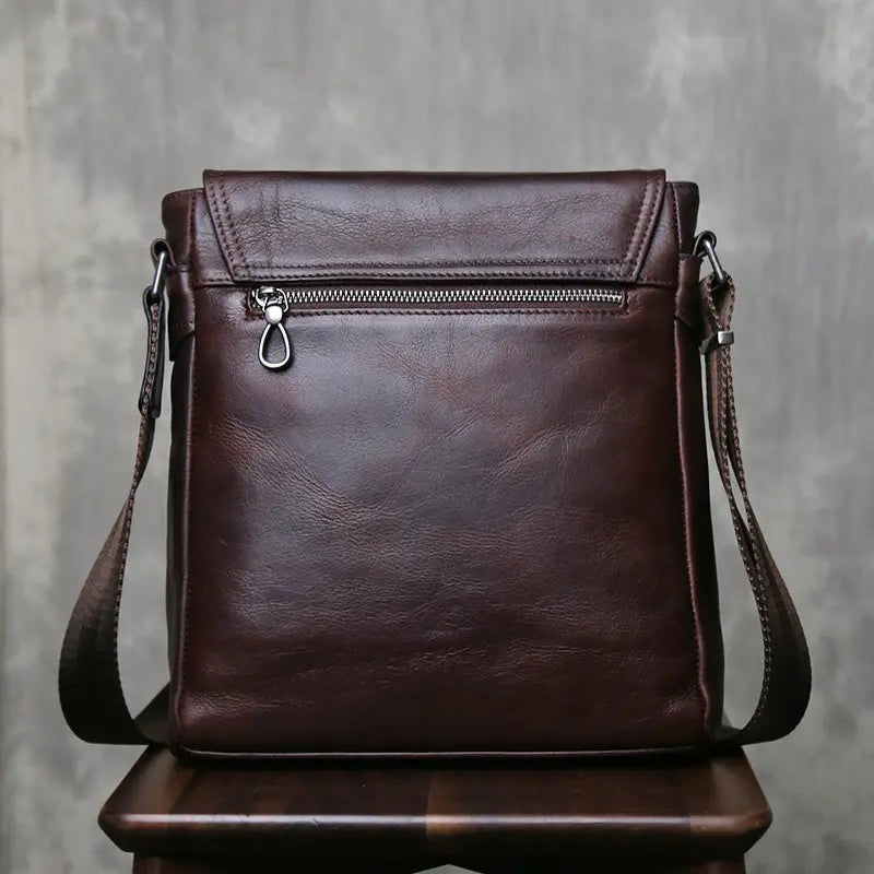 Men’s Leather Crossbody Bag - Vertical Flap Tablet Bag