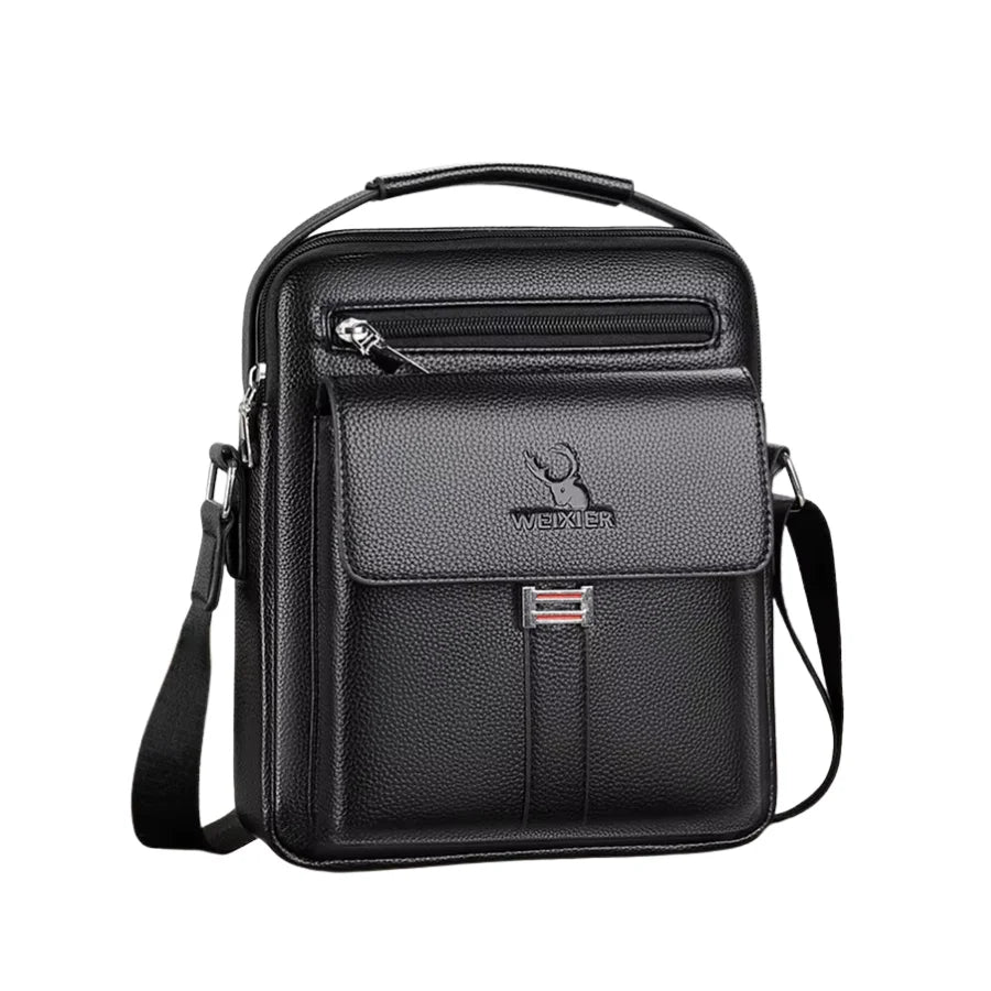 Men’s Leather Crossbody Bag - Vertical Multi-Pocket Shoulder Bag