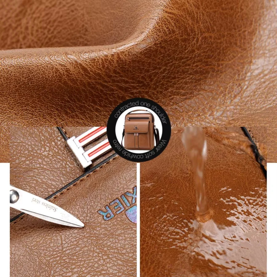 Men’s Leather Crossbody Bag - Vertical Multi-Pocket Shoulder Bag