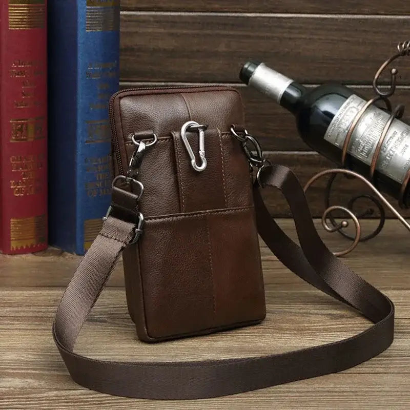 Men’s Leather Crossbody Bag – Vertical Phone Carry