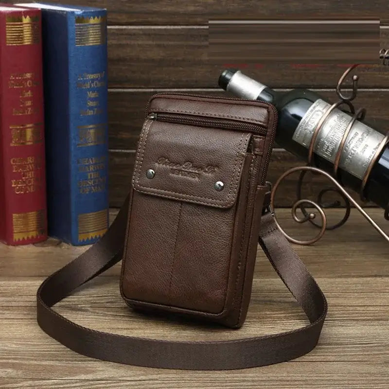Men’s Leather Crossbody Bag – Vertical Phone Carry