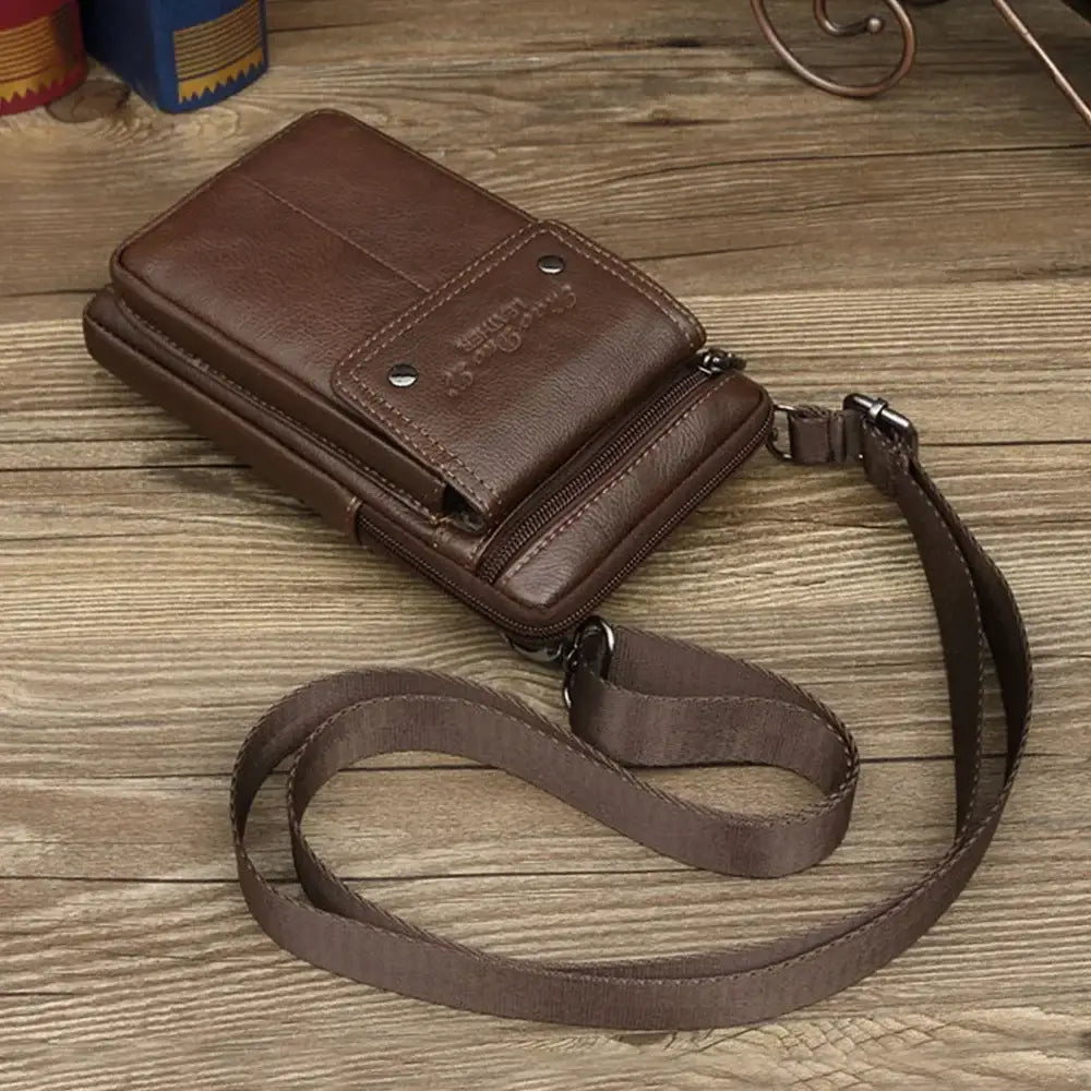 Men’s Leather Crossbody Bag – Vertical Phone Carry