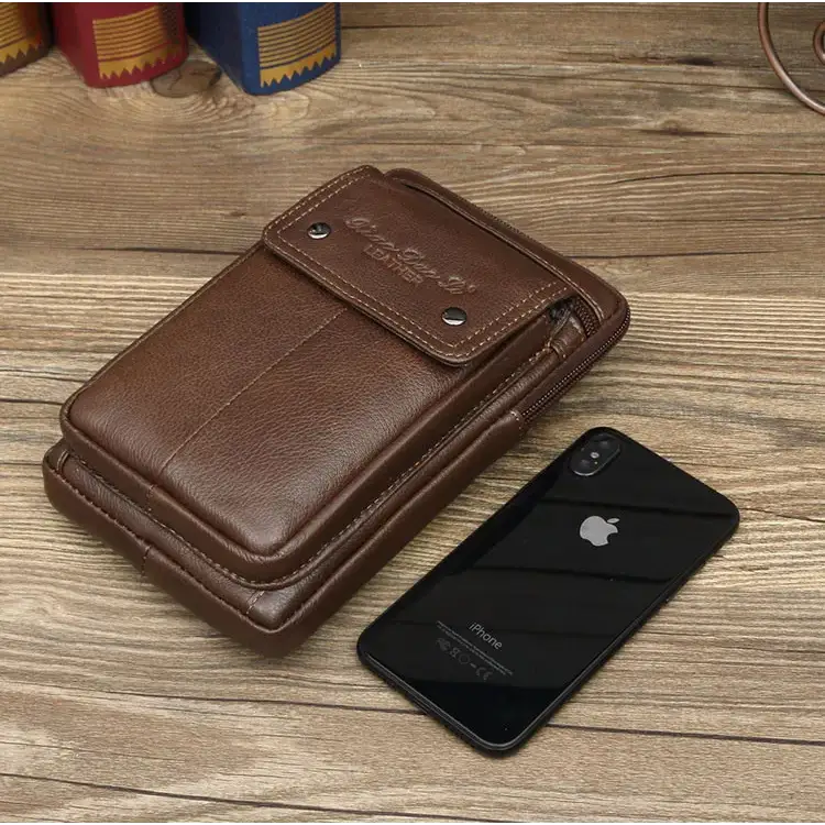 Men’s Leather Crossbody Bag – Vertical Phone Carry