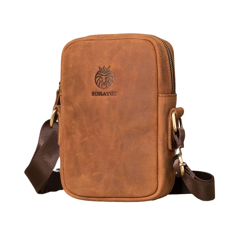 Men’s Leather Crossbody Bag - Vertical Phone Pocket Carry