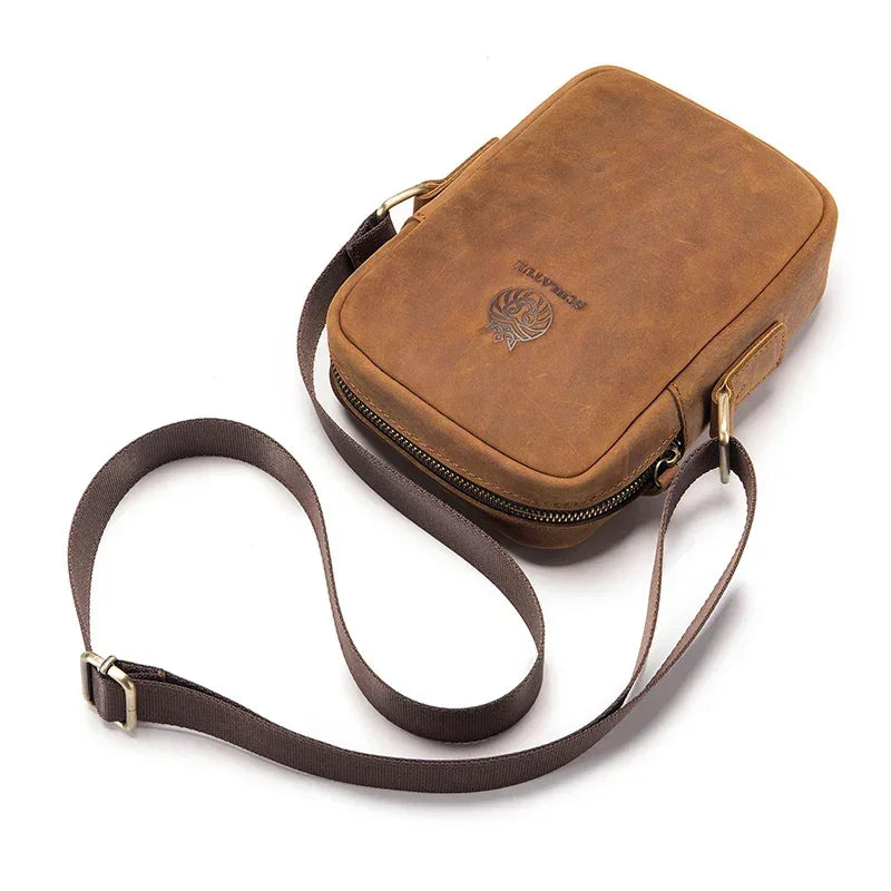 Men’s Leather Crossbody Bag - Vertical Phone Pocket Carry