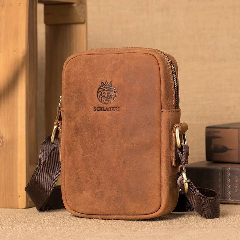 Men’s Leather Crossbody Bag - Vertical Phone Pocket Carry