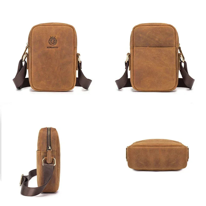 Men’s Leather Crossbody Bag - Vertical Phone Pocket Carry