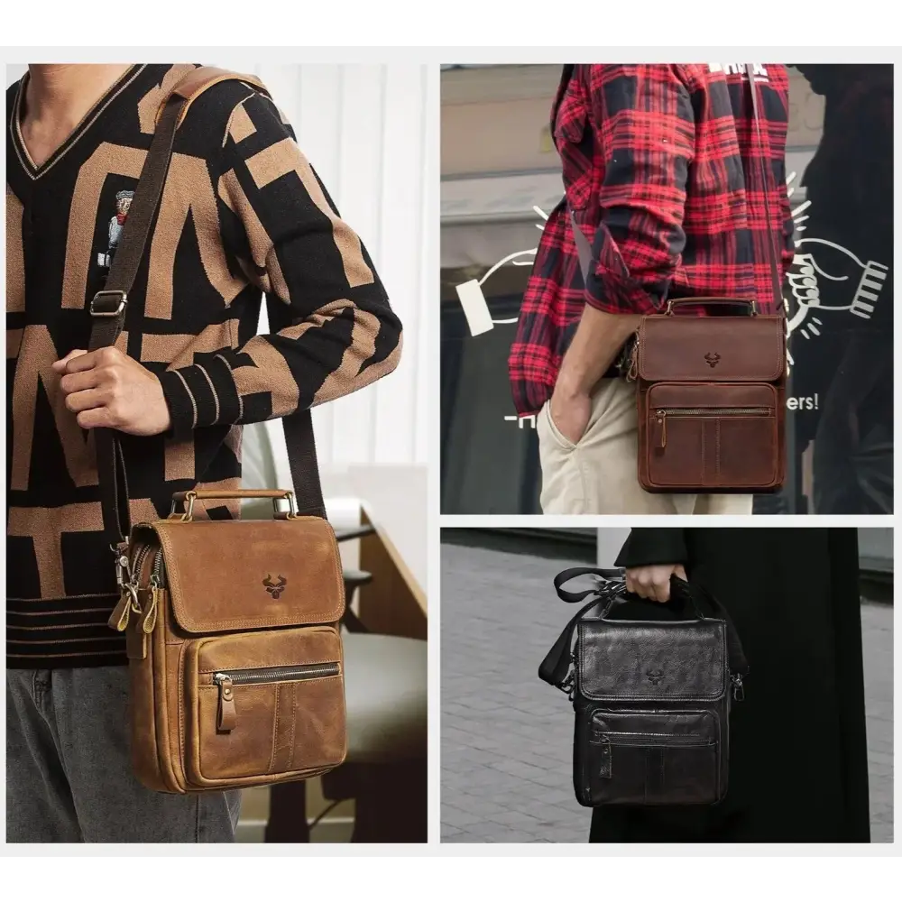 Men’s Leather Crossbody Bag – Vintage Flap Everyday Carry