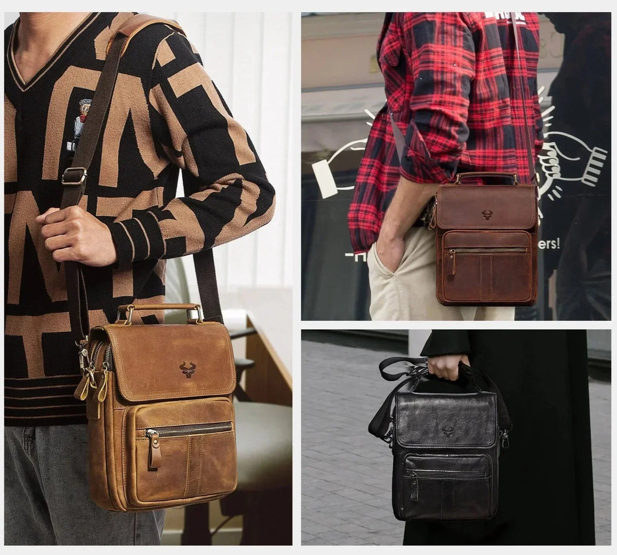 Men’s Leather Crossbody Bag – Vintage Flap Everyday Carry