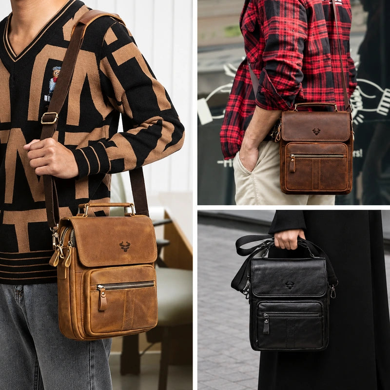 Men’s Leather Crossbody Bag – Vintage Flap Everyday Carry