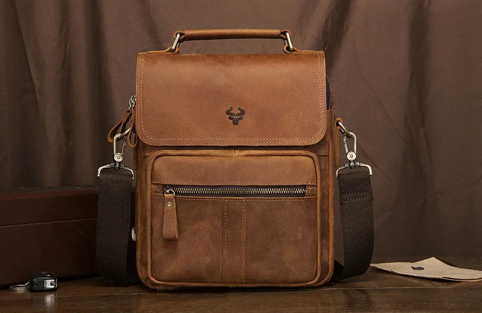 Men’s Leather Crossbody Bag – Vintage Flap Everyday Carry
