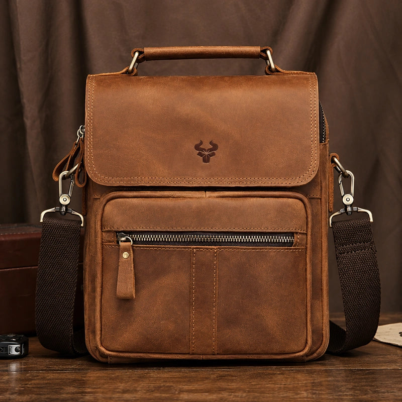 Men’s Leather Crossbody Bag – Vintage Flap Everyday Carry