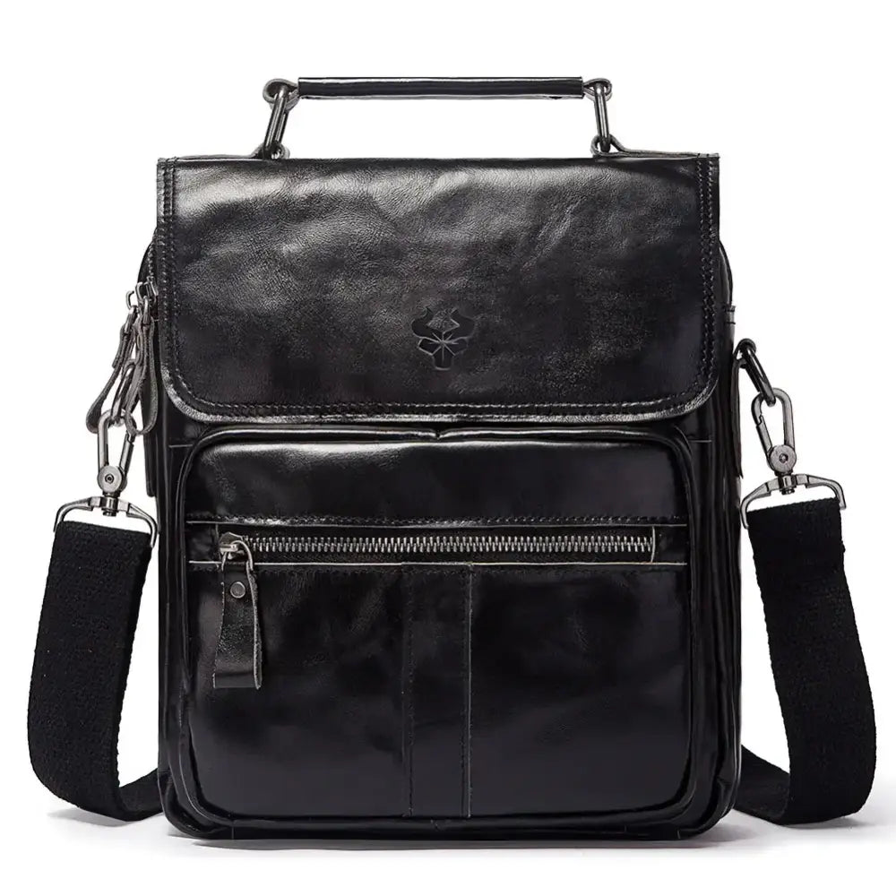 Men’s Leather Crossbody Bag – Vintage Flap Everyday Carry - Black