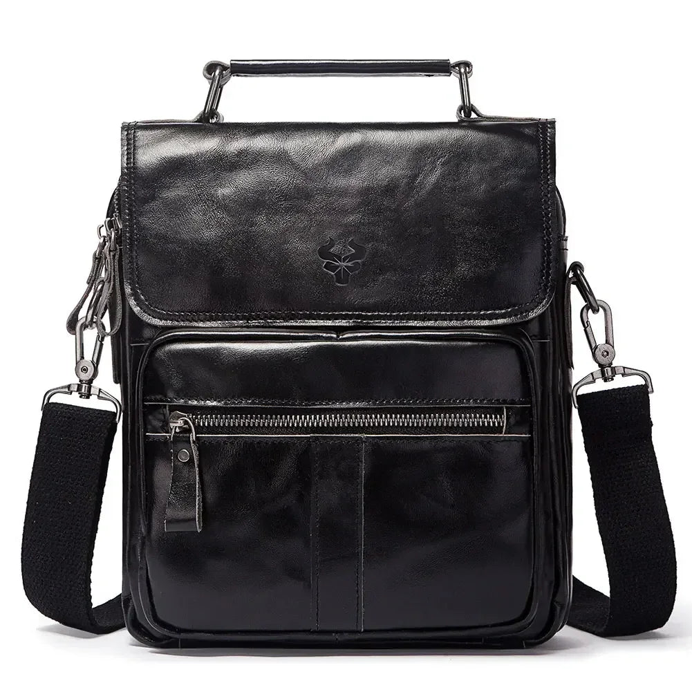 Men’s Leather Crossbody Bag – Vintage Flap Everyday Carry - Black