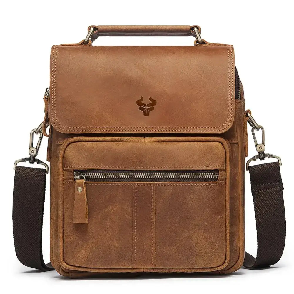 Men’s Leather Crossbody Bag – Vintage Flap Everyday Carry - Brown