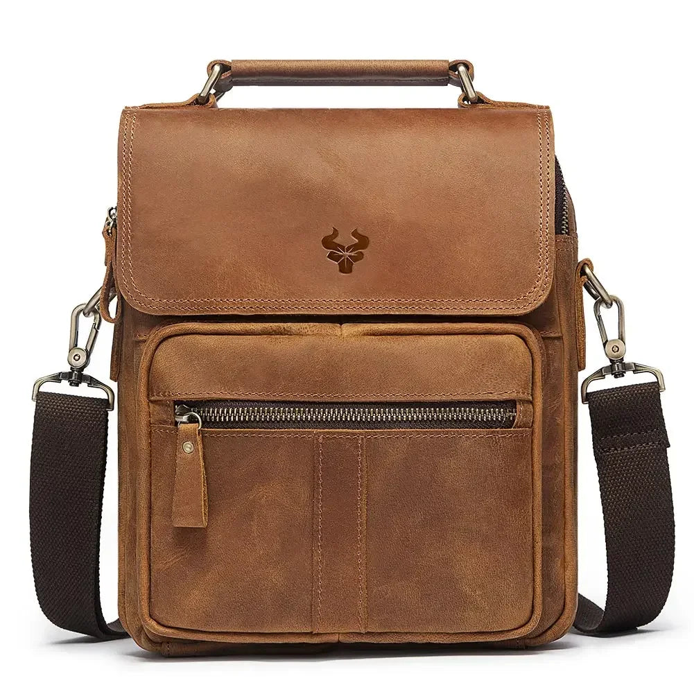 Men’s Leather Crossbody Bag – Vintage Flap Everyday Carry - Brown