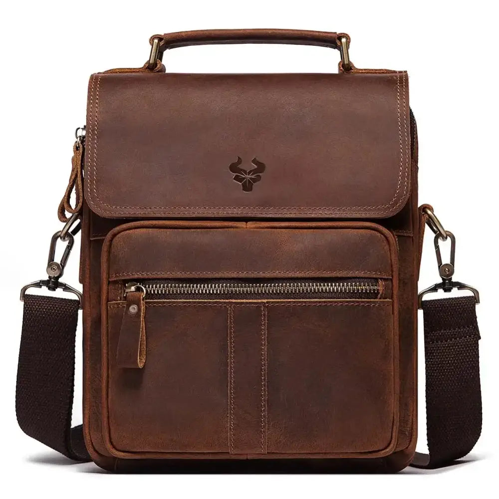 Men’s Leather Crossbody Bag – Vintage Flap Everyday Carry - Dark brown