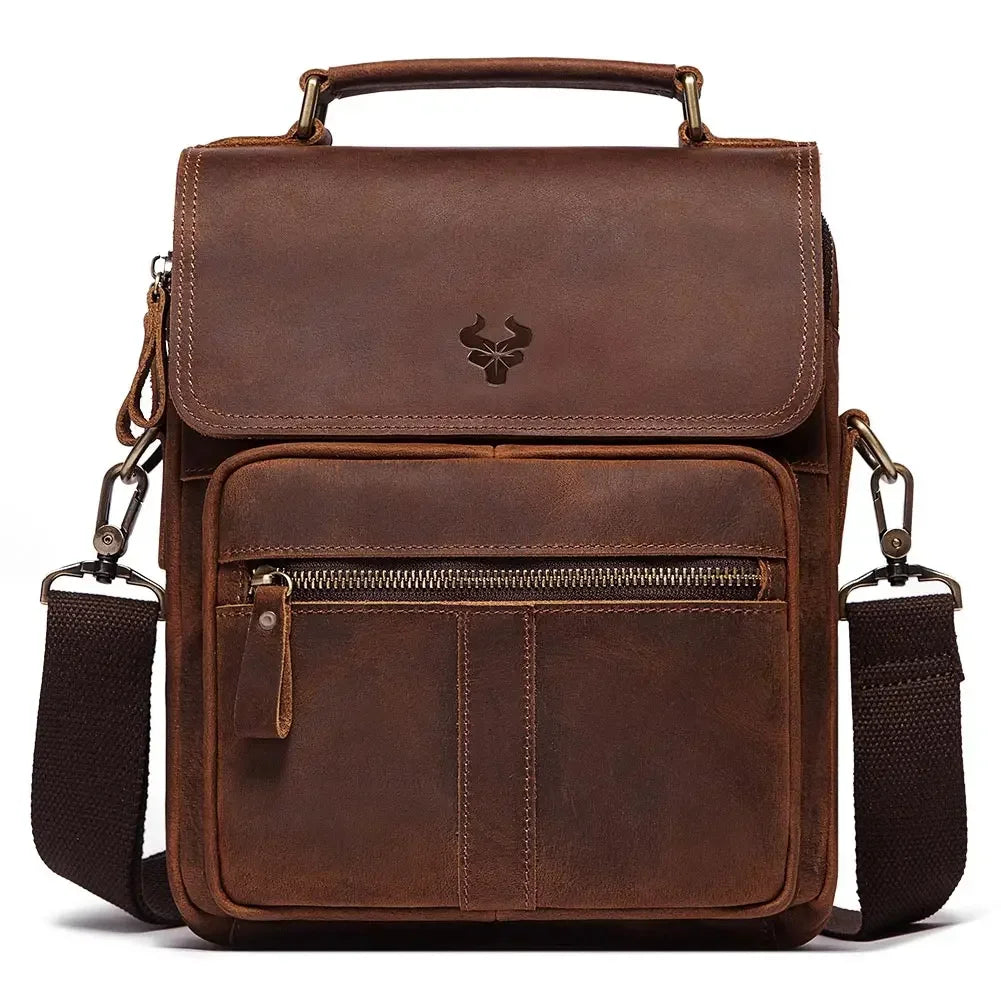 Men’s Leather Crossbody Bag – Vintage Flap Everyday Carry - Dark brown
