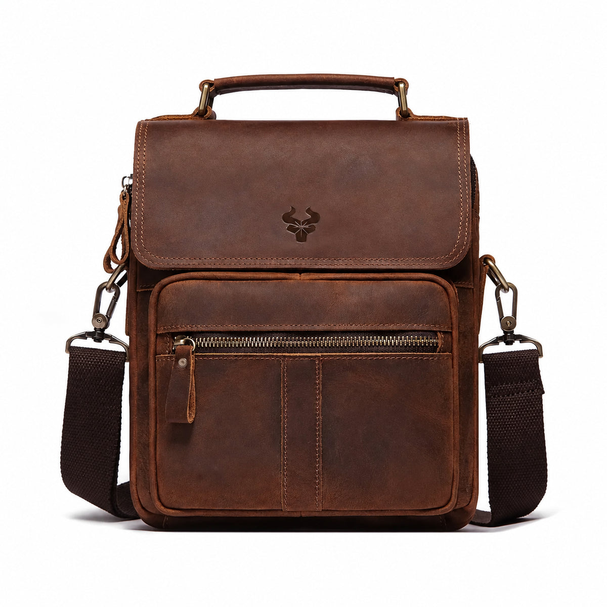 Men’s Leather Crossbody Bag – Vintage Flap Everyday Carry - Dark brown