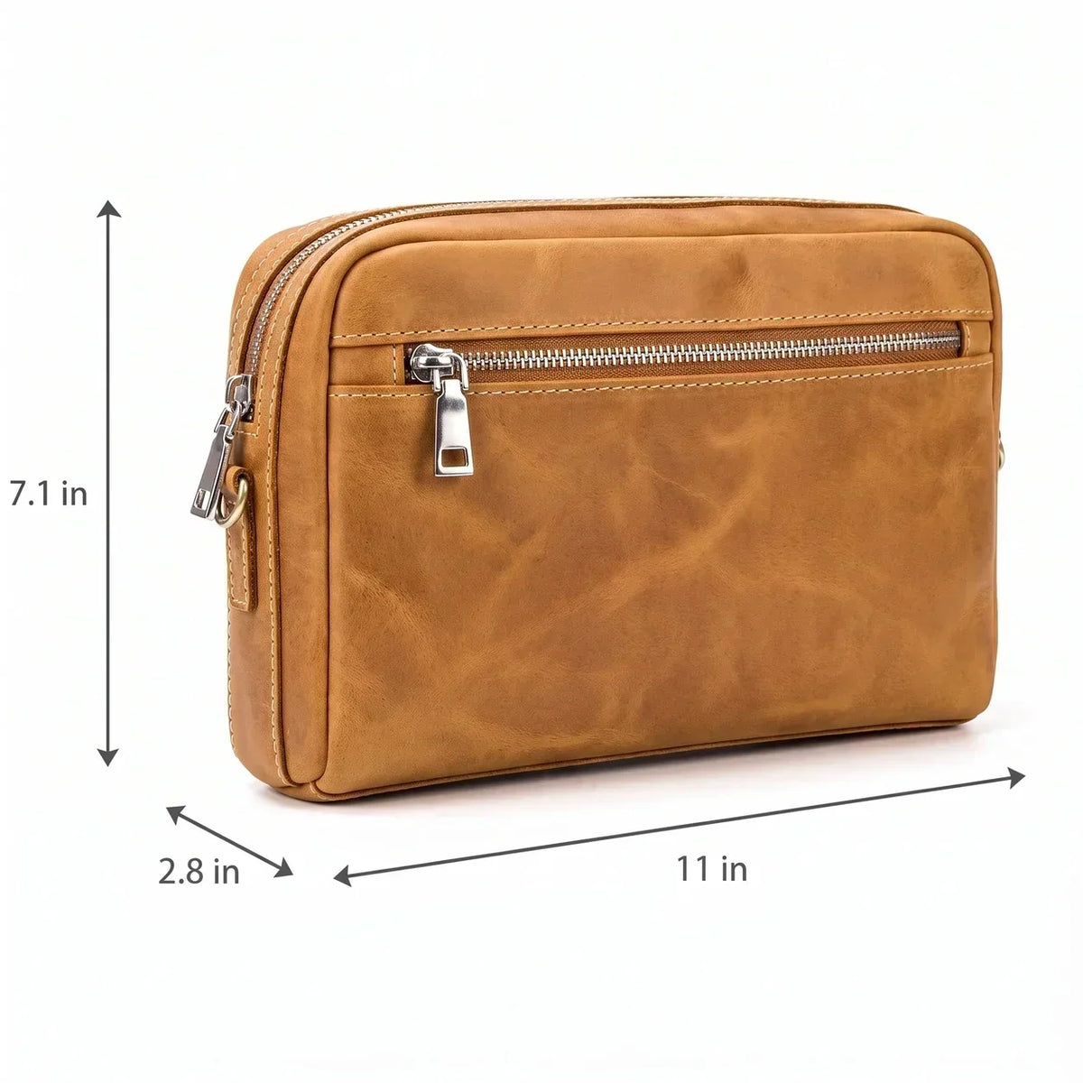 Men’s Leather Crossbody Clutch - Front Zip Pocket Bag with Wrist Strap