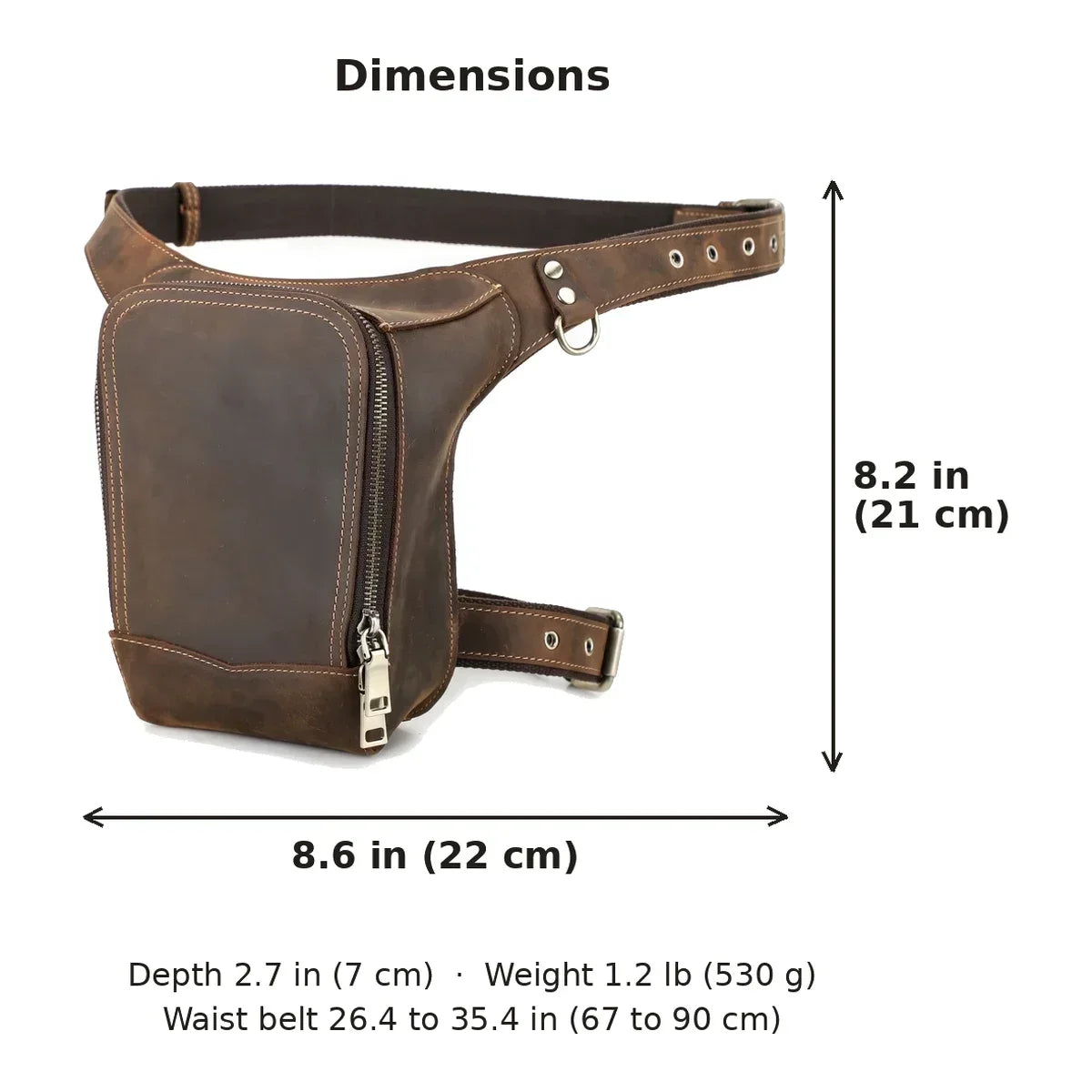 Men’s Leather Drop Leg Bag - Crazy Horse Thigh Bag with Belt - Coffee
