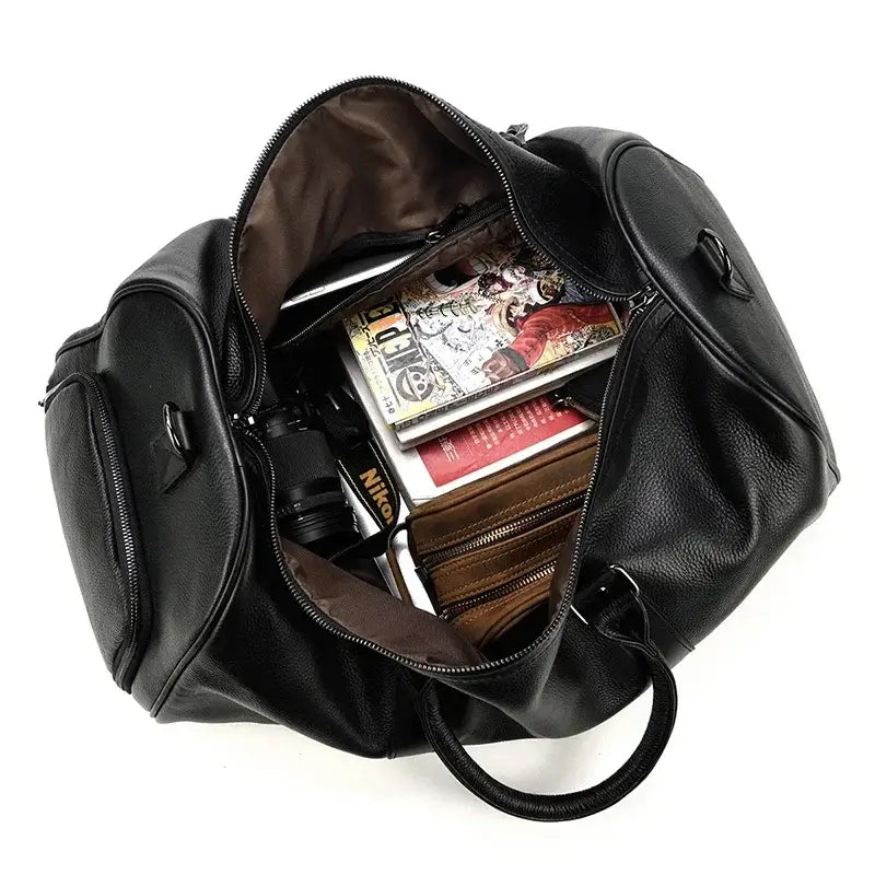 Men’s Leather Duffel Bag – Large Capacity with Shoe Compartment