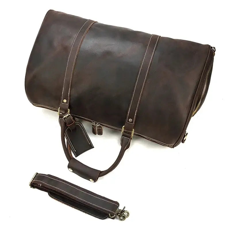 Men’s Leather Duffel Bag – Large Capacity with Shoe Compartment