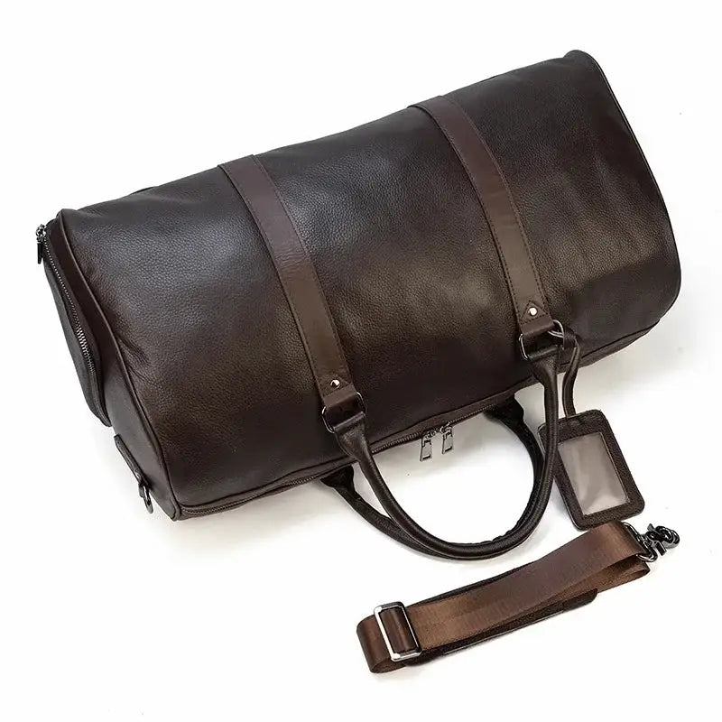 Men’s Leather Duffel Bag – Large Capacity with Shoe Compartment