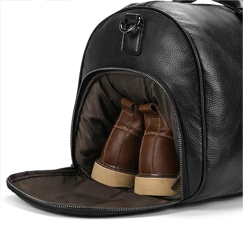 Men’s Leather Duffel Bag – Large Capacity with Shoe Compartment