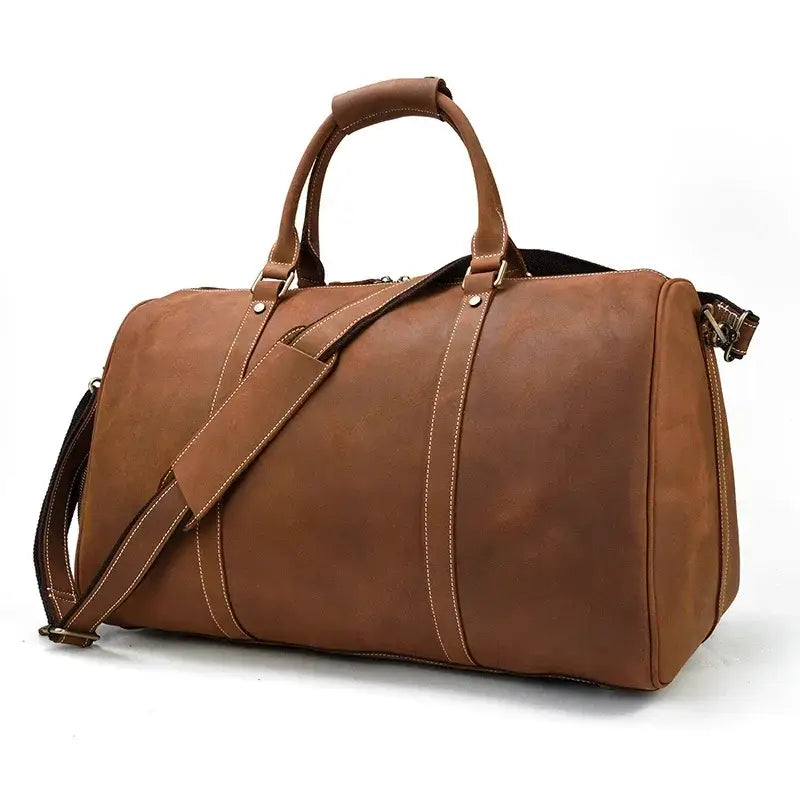 Men’s Leather Duffel Bag – Large Capacity with Shoe Compartment