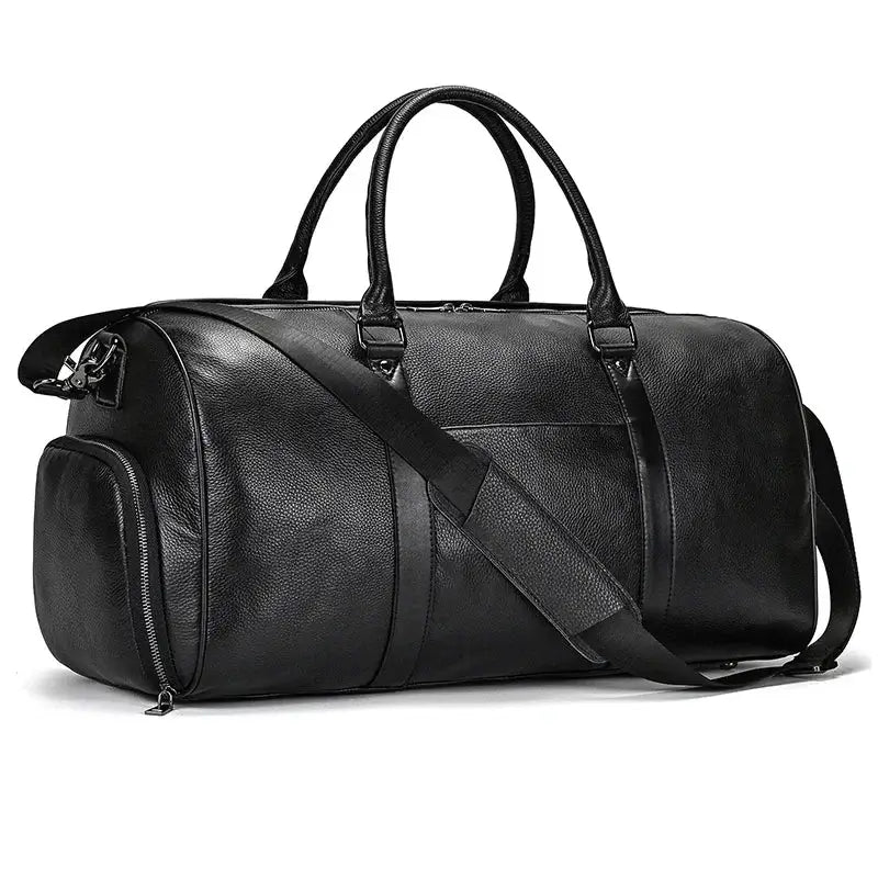 Men’s Leather Duffel Bag – Large Capacity with Shoe Compartment