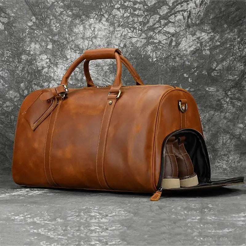 Men’s Leather Duffel Bag – Large Capacity with Shoe Compartment