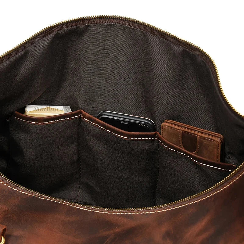 Men’s Leather Duffle Bag - Detachable Shoulder Strap